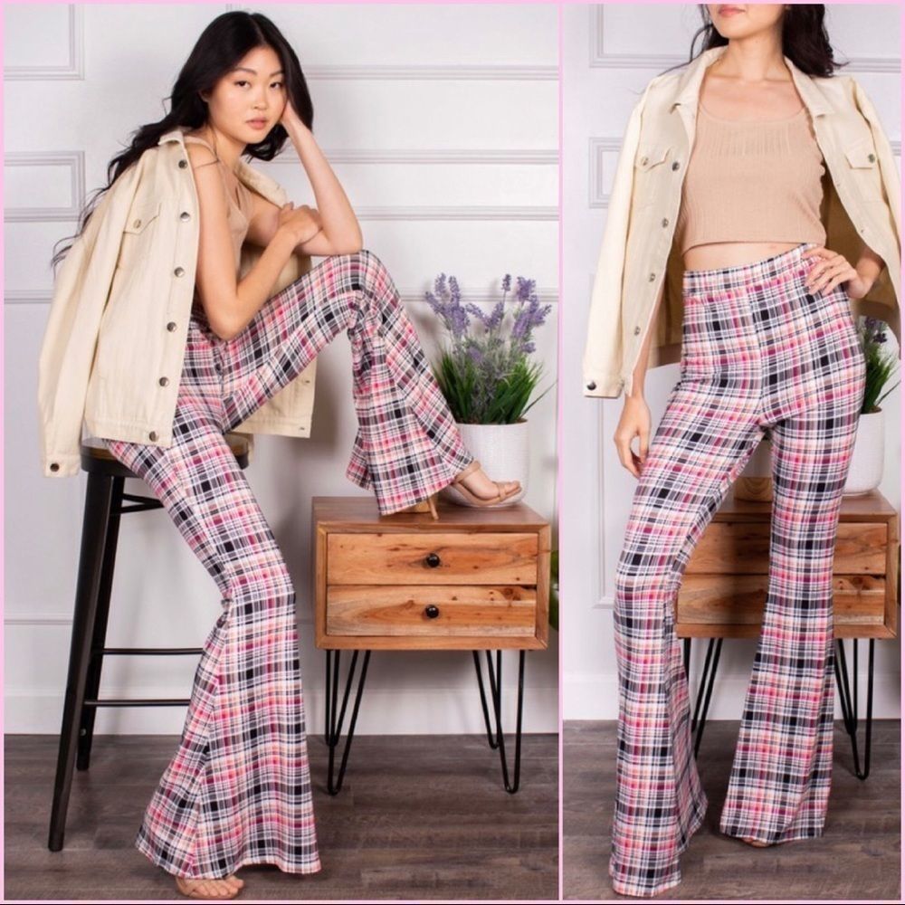 Tartan Plaid Flowy Bell Bottoms- 33-34” Inseam
